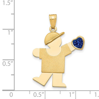 14k Yellow Gold Boy with CZ September Simulated Birthstone Pendant