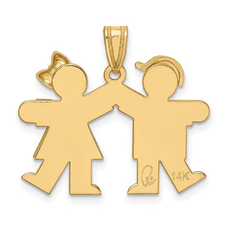 14k Yellow Gold Solid Boy Facing Right and Girl Facing Left Pendant