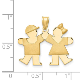 14k Yellow Gold Solid Boy Facing Right and Girl Facing Left Pendant