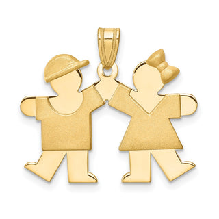 14k Yellow Gold Solid Boy Facing Right and Girl Facing Left Pendant