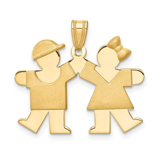 14k Yellow Gold Solid Boy Facing Right and Girl Facing Left Pendant