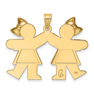 14k Yellow Gold Solid Large Double Girls w/Bows Pendant