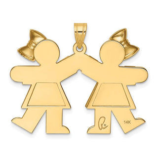 14k Yellow Gold Solid Large Double Girls w/Bows Pendant