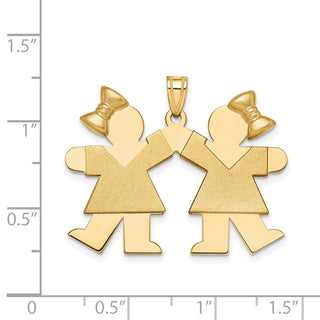 14k Yellow Gold Solid Large Double Girls w/Bows Pendant