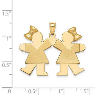 14k Yellow Gold Solid Large Double Girls w/Bows Pendant