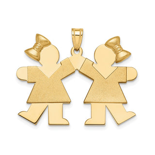 14k Yellow Gold Solid Large Double Girls w/Bows Pendant