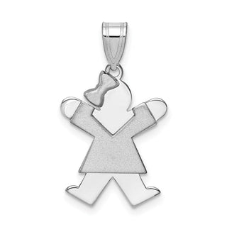 14k White Gold Small Girl w/Bow On Left Pendant XK305