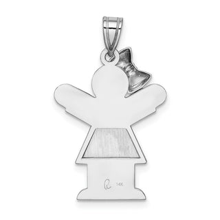 14k White Gold Medium Girl w/Bow On Left Pendant XK319