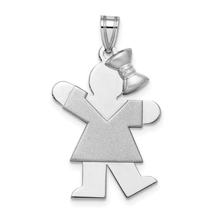 14k White Gold Medium Girl w/Bow On Right Pendant XK320