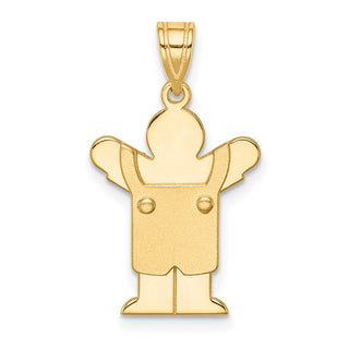 14k Yellow Gold Solid Satin Boy w/Overalls Pendant XK350