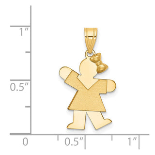 14k Yellow Gold Solid Girl w/Bow On Right Pendant XK373