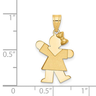 14k Yellow Gold Solid Girl w/Bow On Right Pendant XK373