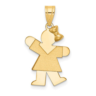 14k Yellow Gold Solid Girl w/Bow On Right Pendant XK373