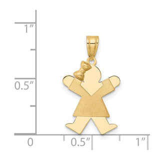 14k Yellow Gold Solid Girl w/Bow On Left Pendant XK374