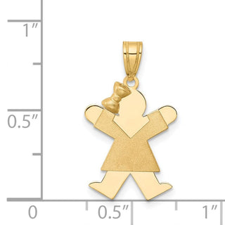 14k Yellow Gold Solid Girl w/Bow On Left Pendant XK374