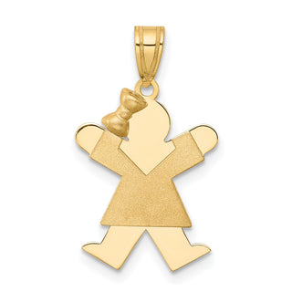 14k Yellow Gold Solid Girl w/Bow On Left Pendant XK374