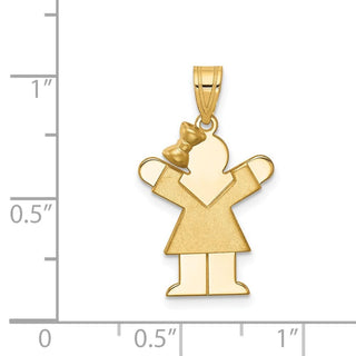 14k Yellow Gold Solid Girl w/Bow On Left Pendant XK375
