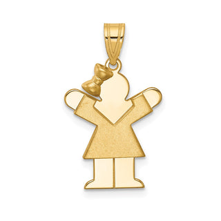 14k Yellow Gold Solid Girl w/Bow On Left Pendant XK375