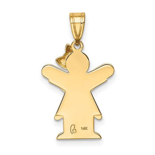14k Yellow Gold Solid Girl w/Bow On Right Pendant XK376