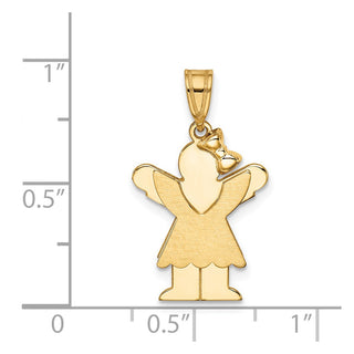 14k Yellow Gold Solid Girl w/Bow On Right Pendant XK376