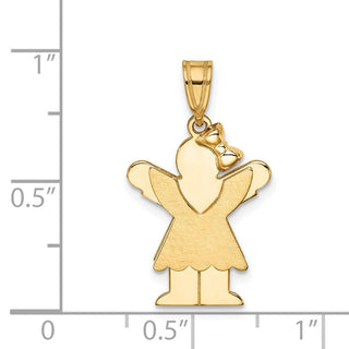 14k Yellow Gold Solid Girl w/Bow On Right Pendant XK376