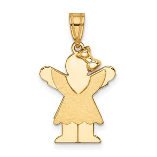 14k Yellow Gold Solid Girl w/Bow On Right Pendant XK376