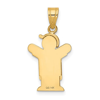 14k Yellow Gold Solid Boy In Overalls w/Hat On Left Pendant XK380