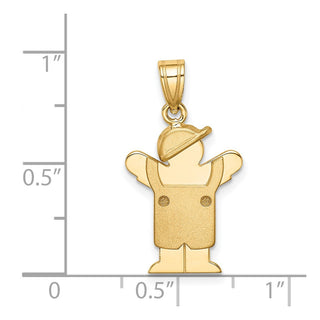 14k Yellow Gold Solid Boy In Overalls w/Hat On Left Pendant XK380