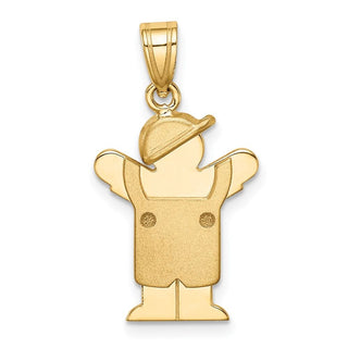14k Yellow Gold Solid Boy In Overalls w/Hat On Left Pendant XK380