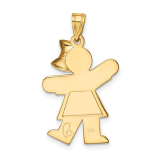 14k Yellow Gold Solid Girl w/Bow On Right Pendant XK381