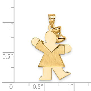 14k Yellow Gold Solid Girl w/Bow On Right Pendant XK381