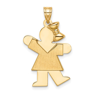 14k Yellow Gold Solid Girl w/Bow On Right Pendant XK381