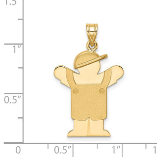 14k Yellow Gold Solid Boy In Overalls w/Hat On Left Charm XK389