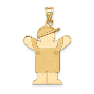 14k Yellow Gold Solid Boy In Overalls w/Hat On Left Charm XK389