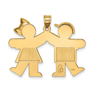 14k Yellow Gold Solid Boy On Left and Girl On Right Pendant