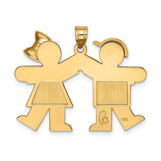 14k Yellow Gold Solid Boy On Left and Girl On Right Pendant