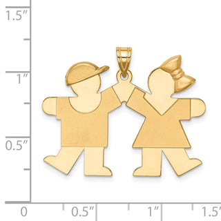 14k Yellow Gold Solid Boy On Left and Girl On Right Pendant