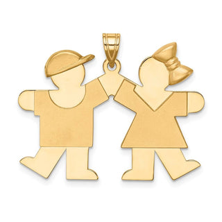 14k Yellow Gold Solid Boy On Left and Girl On Right Pendant
