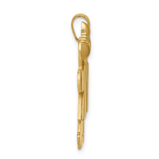 14k Yellow Gold Solid Girl On Left and Boy On Right Pendant