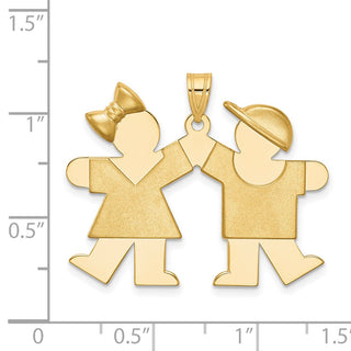 14k Yellow Gold Solid Girl On Left and Boy On Right Pendant