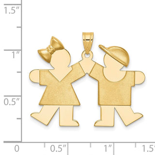 14k Yellow Gold Solid Girl On Left and Boy On Right Pendant