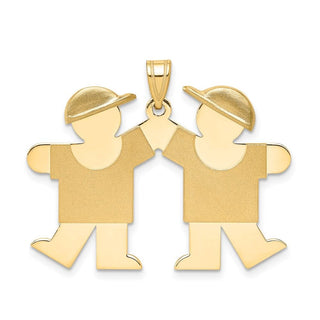 14k Yellow Gold Solid Engravable Double Boys Pendant XK392