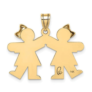 14k Yellow Gold Solid Engravable Small Double Girls Pendant