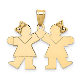 14k Yellow Gold Solid Engravable Small Double Girls Pendant