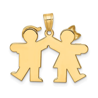 14k Yellow Gold Solid Small Girl On Left and Boy On Right Charm