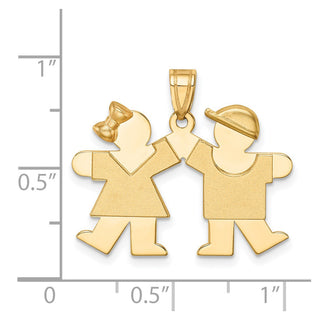 14k Yellow Gold Solid Small Girl On Left and Boy On Right Charm