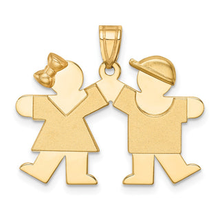 14k Yellow Gold Solid Small Girl On Left and Boy On Right Charm