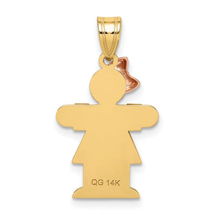 14k Yellow and Rose Gold Small Girl w/ Bow On Left Pendant XK395