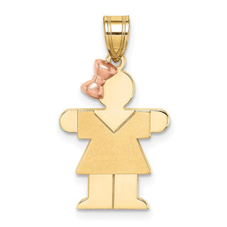 14k Yellow and Rose Gold Small Girl w/ Bow On Left Pendant XK395