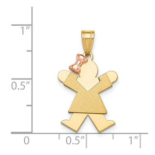 14k Yellow and Rose Gold Small Girl w/ Bow On Left Pendant XK396